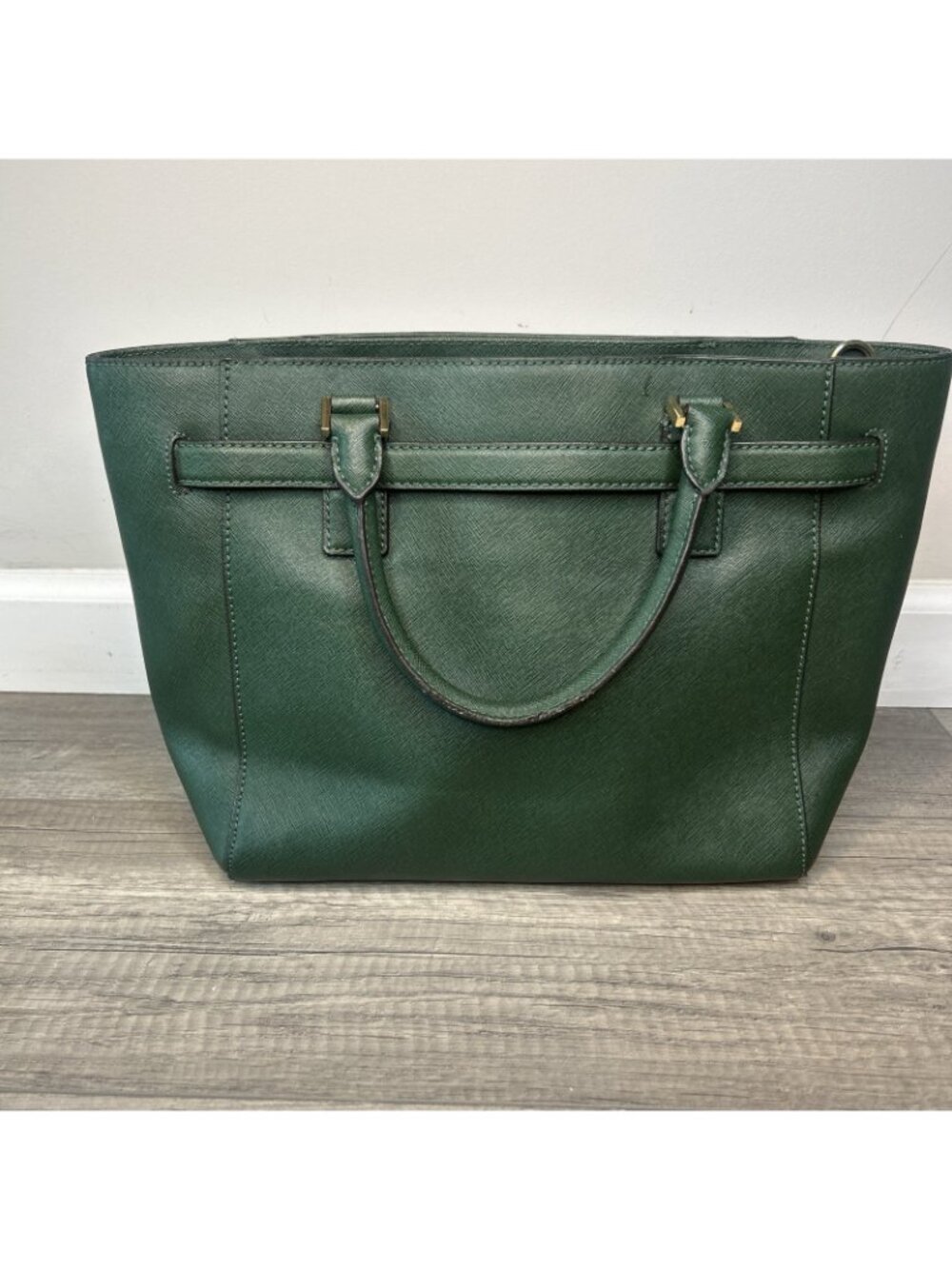 Michael Kors Green Hamilton Gold Studded Saffiano Leather Tote Purse Bag Preppy - Picture 5 of 16